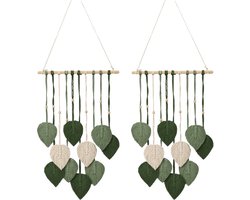 Set van 2 Handgemaakte Macramèe Wandkleden Boho Decoratie met Houten Kralen en Bladerpatroon