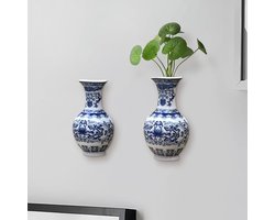 Set van 2 handgemaakte wandvazen - vintage chinoiserie-design - porselein