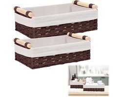 Set van 2 Handgeweven Opbergmanden voor Planken en Kast - Organizer Boxen met Handvat voor Badkamer en Kantoor - Bruin