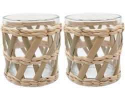 Set van 2 Handgeweven Theelichthouders van Natuurlijk Zeegras - Decoratieve Votive voor Bohemian Strandhuis, Perfect voor Eettafel en Keuken