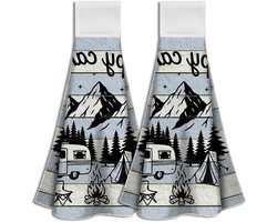 Set van 2 Hangdoeken met Lus, Microfiber Absorberend en Zacht, Decoratieve Theedoeken met Grappige Teksten voor Kamperen, Koken en Cadeaus 30 x 30cm