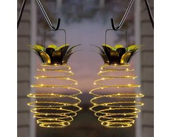 Set van 2 hangende solar lantaarns - 60 LED's - Ananasvormige solar Tuinverlichting - tuinverlichting op zonneenergie - tuinverlichting led buiten - 15,5 cm * 15,5 cm * 25 cm - Smeedijzer