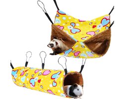 Set van 2 Hangmatten voor Cavia's, Speeltunnel voor Kleine Dieren, Wasbare Bedden en Speelgoed voor Hamsters en Ratjes