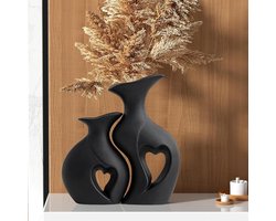 Set van 2 Hartvormige Matte Vazen in Zwart | Boho Tafeldecoratie voor Woonkamers, Slaapkamers en Kantoors