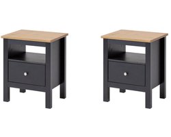 Set van 2 Havuun Vesa nachtkastjes - grenen hout - zwart/ naturel - 1 lade & open vak - Scandinavisch design
