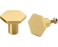 Set van 2 Hexagonale Knoppen van Massief Messing, Gouden Ladeknoppen, Deurhandgrepen voor Kast, Bureau en Dressoir - 30 x 21mm, Duurzaam en Stijlvol