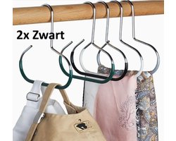 Set van 2 Hoeden- en Accessoirehangers – Voor 8 Petten, Hoeden, Sjaals of Stropdassen per Hanger – Naadloos & Antislip – Kast Organizer van Roestvrij Mangaanstaal + PVC – Ruimtebesparend Opbergrek voor Kledingkast of Deur – 14x15 cm – Zwart