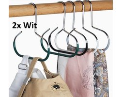 Set van 2 Hoeden- en Accessoirehangers – Voor 8 Petten, Hoeden, Sjaals of Stropdassen per Hanger – Naadloos & Antislip – Kast Organizer van Roestvrij Mangaanstaal + PVC – Ruimtebesparend Opbergrek voor Kledingkast of Deur – 14x15 cm – Wit