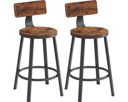 Set Van 2 Hoge Barkrukken Met Rugleuning - Stalen Frame, 62,5 Cm Hoge Zitting, Eenvoudige Montage, Industrieel, Rustiek Bruin En Zwart