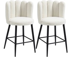 Set van 2 hoge barkrukken met voetensteun - staal - bouclé - stof met wol - effect - 65 cm hoog - crème en zwart.