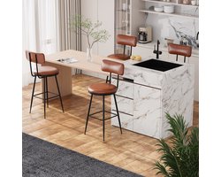 Set van 2 hoge barkrukken, PU-leren stoel met rugleuning, moderne stijl, metalen poten