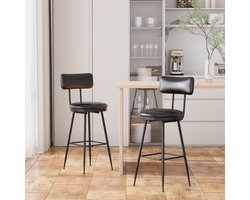 Set van 2 hoge barkrukken, PU-leren stoel met rugleuning, moderne stijl, metalen poten