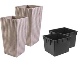 Set van 2 hoge vierkante kunststof plantenbakken voor binnen en buiten