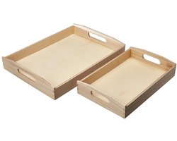 Set van 2 houten dienbladen - multifunctioneel - 30x20 cm en 39x28 cm
