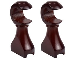 Set van 2 Houten Gordijnroedehouders met Bruine Beugels voor Gordijnroedes van 28 mm