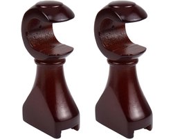 Set van 2 Houten Gordijnroedehouders met Bruine Beugels voor Gordijnroedes van 28 mm