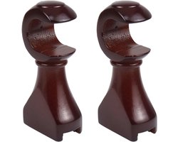 Set van 2 Houten Gordijnroedehouders met Bruine Beugels voor Gordijnroedes van 28 mm