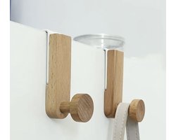 Set van 2 Houten Kastdeurhaken – Sterke Deurhaken met Metalen Beugel – Ruimtebesparende Organizer voor Tassen, Jassen, Handdoeken – Geschikt voor Keuken, Badkamer & Kledingkast