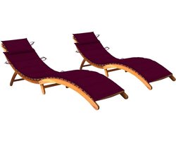 Set van 2 Houten Ligstoelen met Comfortabele Kussens voor Tuin en Buiten