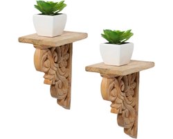 Set van 2 Houten Wandplanken, Massief Hout, Vintage Hangplanken, Woondecoratie