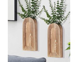 Set van 2 Houten Wandvazen - Bruine Afwerking - Moderne Boerderij en Boho Wanddecoratie