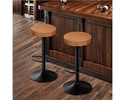 Set van 2 in hoogte verstelbare barkrukken van microvezel-leer met 360° draaifunctie en voetensteun – bruin