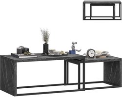 Set van 2 Industrieel Salontafels met Metalen Frame en Donkergrijs Marmeren Effect