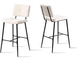 Set van 2 industriële barkrukken met rugleuning en voetensteun, gevoerde zitting, 75 cm hoog, beige Bouclelette barkrukken