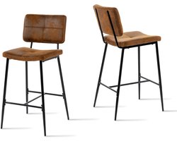 Set van 2 industriële barkrukken met rugleuning en voetensteun, gevoerde zitting, 75 cm hoog, bruin suède