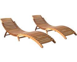 Set van 2 Inklapbare Houten Ligstoelen voor Tuin en Buiten