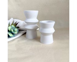 Set van 2 kaarsenhouder wit - porseleingips - kandelaar - kaarsenstandaard voor dinerkaarsen