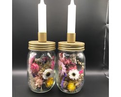 Set van 2 kaarsenhouders met droogbloemen | cadeau | interieur | decoratie | woondecoratie | bloemstuk | fleurig |