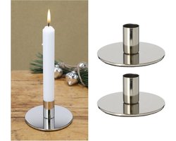 Set van 2 kaarsenhouders, metaal, zilver, 10 x 5 cm, vintage kaarsenhouder, retro woondecoratie, kersttafeldecoratie, kaarsenhouder, kaarsenspeld, scandinavische chique woonkamerdecoratie, decoratieve schaal