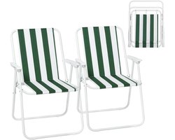 Set van 2 Kampeerstoelen, Opvouwbare en Comfortabele Ultralichte Stoelen – Wit + Groen