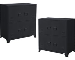 Set van 2 kantoorkasten met twee niveaus magnetisch slot 75x40x80,5 cm antraciet staal ML design