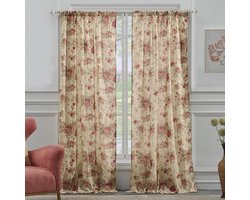 Set van 2 Katoenen Gordijnen 'Antieke Roos' Ecru - Verduisterend en Stijlvol - 107x213 cm