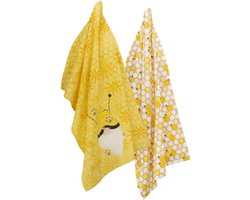 Set van 2 Katoenen Keuken Vaatdoeken en Theedoeken (71x45 cm) met Bijen Gnome Thema