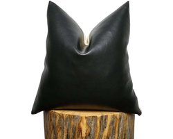 Set van 2 Katoenen Kussenhoezen - Moderne Faux Leer - Kussenhoezen met Verborgen Rits - Voor Sofa, Slaapkamer, Kantoor, Woonkamer, Auto, Bed, Zwart, 45 x 45 cm