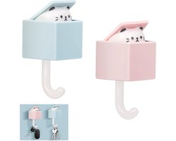Set van 2 katten sleutelhaken - Waterdichte kledinghaken voor kinderen, huis, keuken en slaapkamer - Ideaal voor jassen, hoeden en sleutels