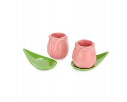 Set van 2 Keramische Koffiekopjes met Bloemmotief & Schotels
