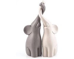 Set van 2 Keramische Olifanten - Hoogte 25,5 cm - Decoratief Dierenfiguur voor Keuken en Woonkamer