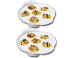 Set van 2 Keramische Slakkenkommen en Dienbladen met Handvat - Witte Porselein Slakkenborden voor Eten en Decoratie