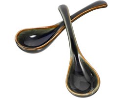 Set van 2 Keramische Soeplepels in Japanse Retro Stijl - Porseleinen Lepels voor Ramen en Soep in de Keuken