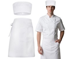 Set van 2 Keuken Schorten met Kookmuts en 1 Pocket - Verstelbare Professionele Schorten voor Koken, Bistro, Bar en Tuin