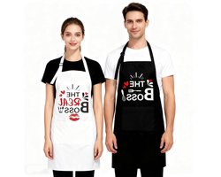 Set van 2 Keuken Schorten voor Stellen met Humor "De Baas & De Echte Baas", Verstelbare Schorten met Pocket voor Koken, Trouwen en Cadeaus voor Valentijnsdag en Kerst
