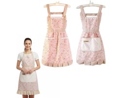 Set van 2 Keuken Schorten voor Vrouwen - Verstelbare Schorten met 2 Pocket Ontwerpen, Perfect voor Koken, BBQ en Tuinieren, Ademend en Comfortabel in Roze