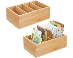 Set van 2 keukenorganizers - praktische opbergdoos met 4 vakken voor pakjes soepen, kruiden of snacks - moderne doos voor keuken en voorraadkast - natuurlijke kleur