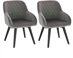 Set van 2 Kinderstoelen met Rugleuning, Fluweel en Stevige Metalen Poten - Grijs