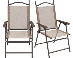 Set van 2 klapstoelen voor in de tuin met armleuningen en zitting van ademend textiel, bruin