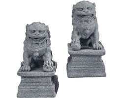 Set van 2 Kleine Chinese Leeuw Sculpturen Feng Shui Figuren voor Tuin en Huis